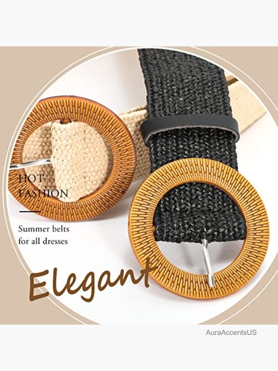 4 Pack Straw Woven Elastic Stretch Waist Belts for Women Boho Braided main image 7